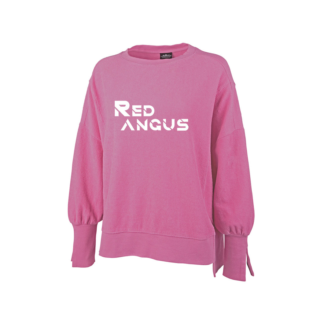 Red Angus: Pink Spliced Crewneck Sweatshirt