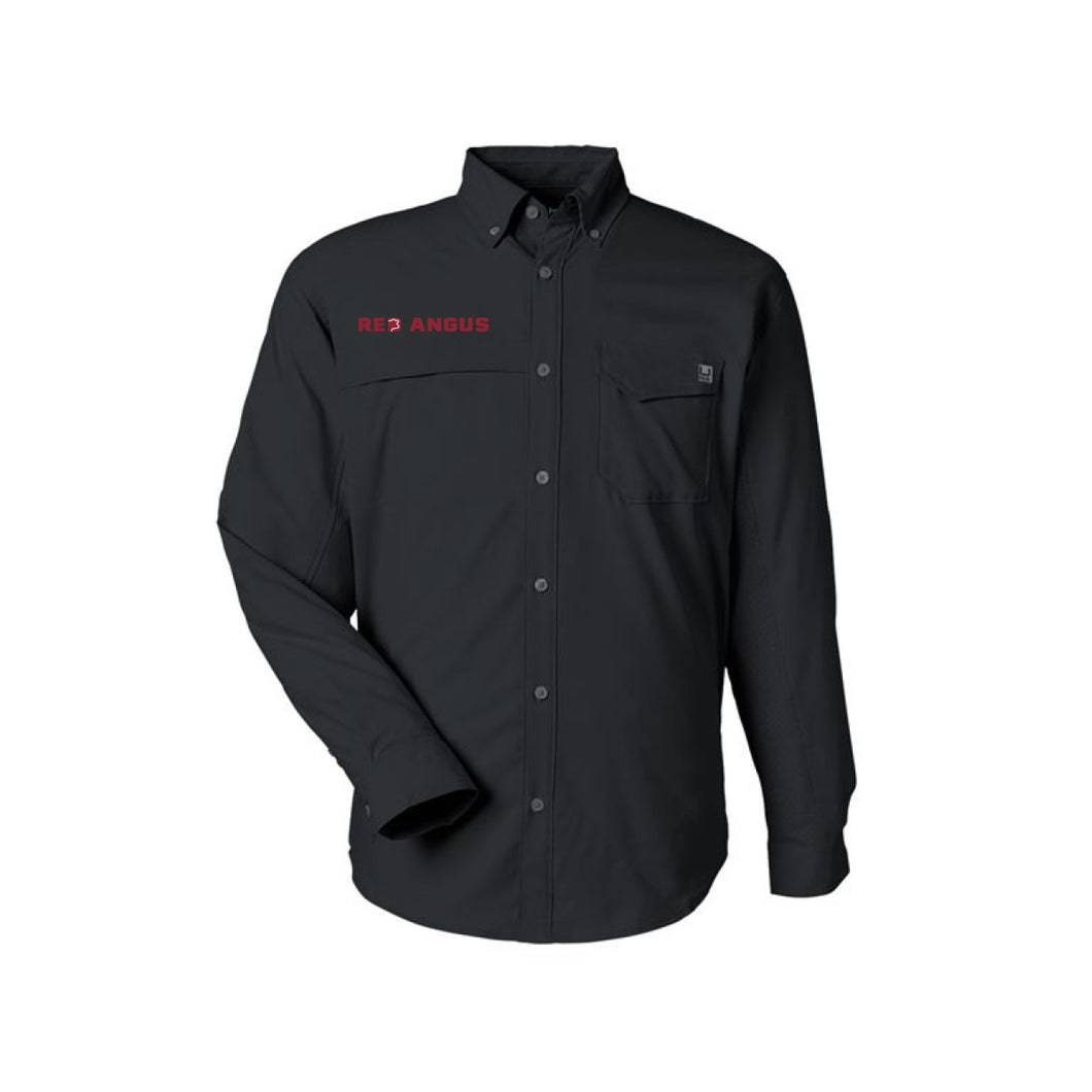 Red Angus: HUK Long Sleeve Fishing Shirt- Black