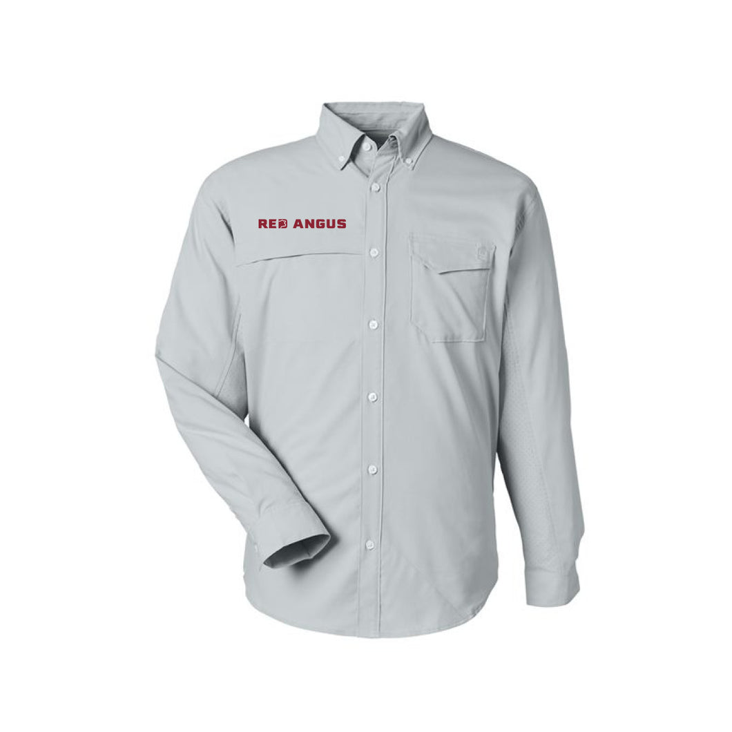 Red Angus: HUK Long Sleeve Fishing Shirt- Grey