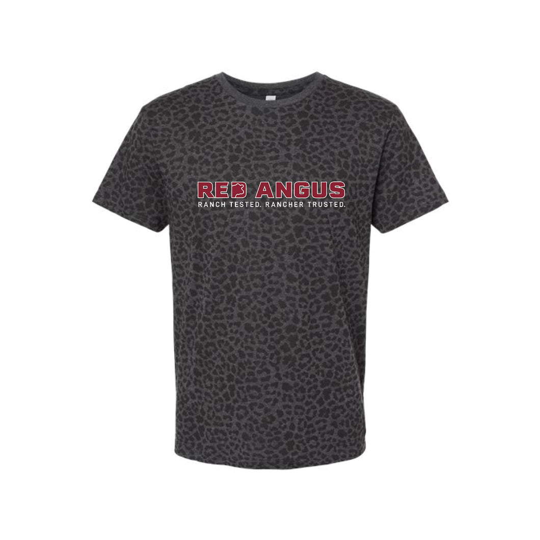 Red Angus: Black Leopard T-Shirt with RAAA Logo