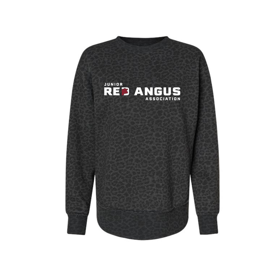 Red Angus: Black Leopard Women's Fleece Crewneck with JRA logo