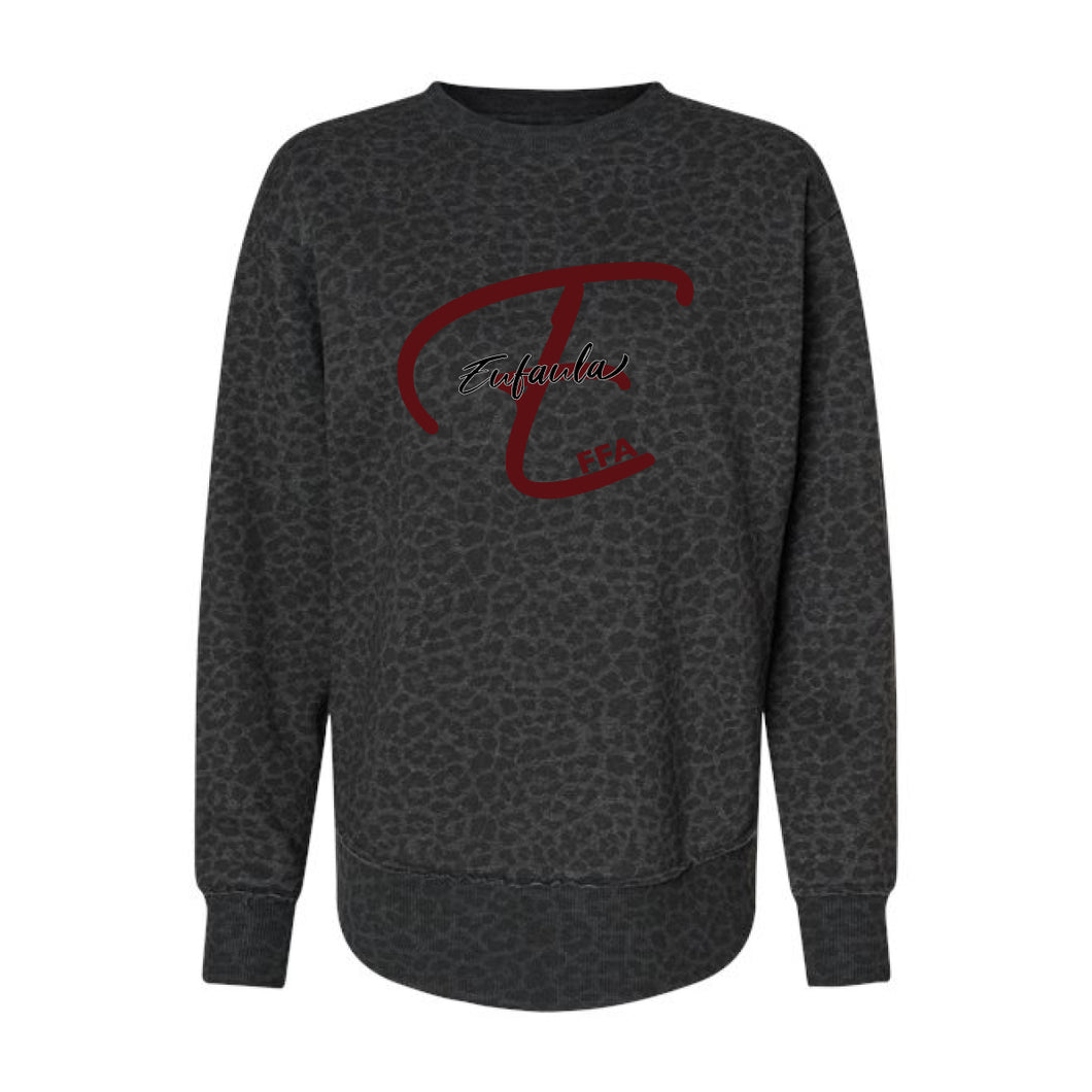 Eufaula FFA: Womens Black Leopard Crewneck