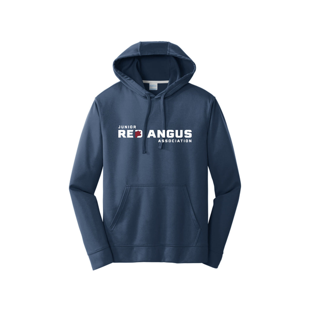 Red Angus: Navy Performance Hoodie with JRA Logo