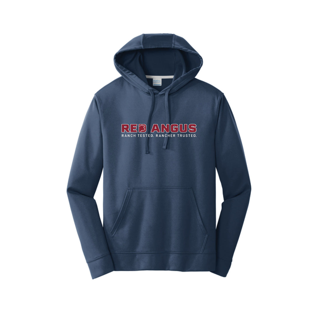 Red Angus: Navy Performance Hoodie with RAAA Logo